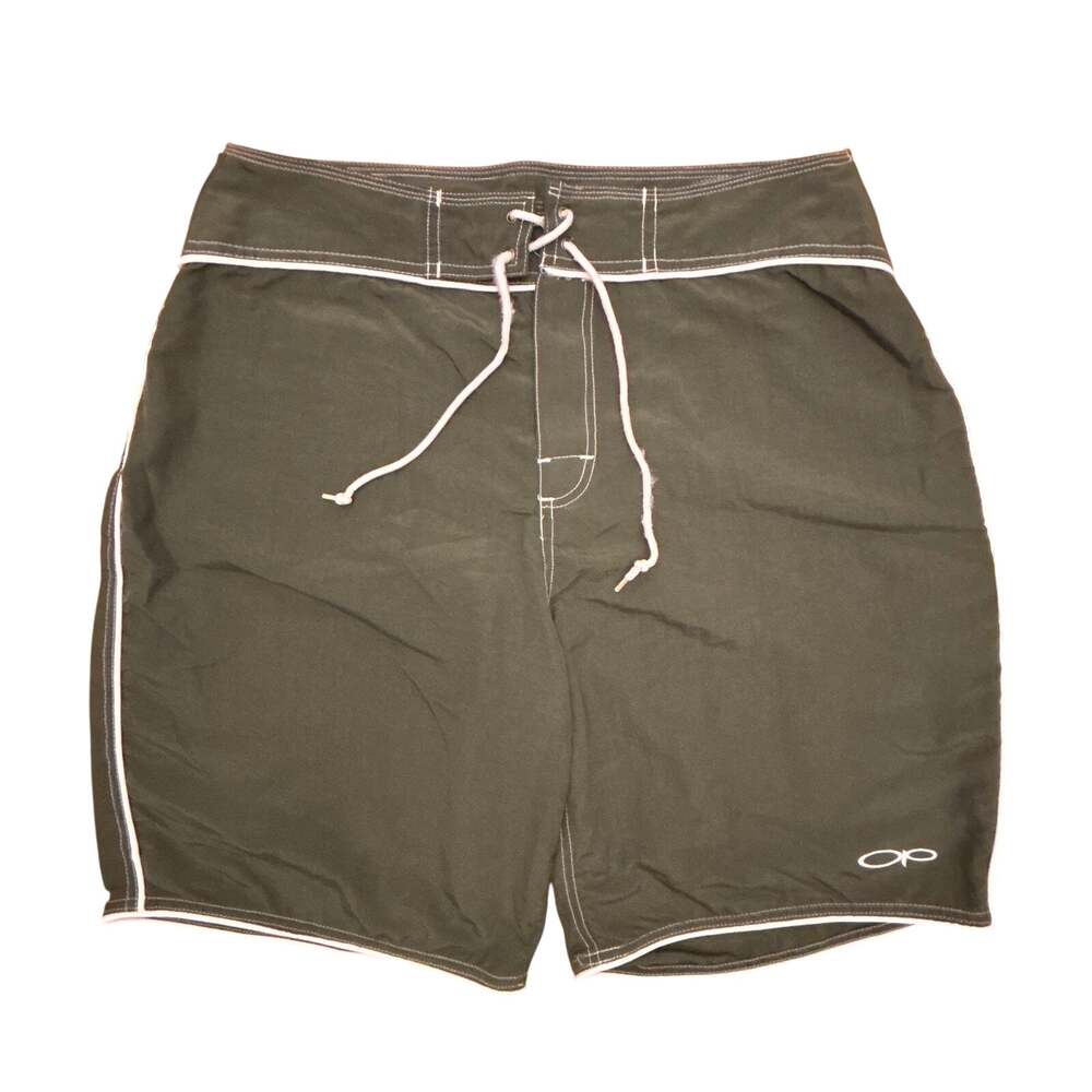Vintage OP Shorts Mens 34 Green Board Swim Surfing Beach Trunks Nylon Drawstring